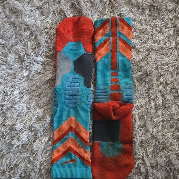 Nike Elite Multicolor Crew Socks Medium Hyper Orange Teal Tall Mens Unisex Gym - Picture 5 of 14